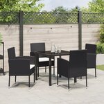 vidaXL Ensemble de jardin de 5 pièces avec coussins noir poly rattan