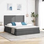 vidaXL Lit de rangement LED avec matelas Gris foncé 160 x 200 cm Tissu