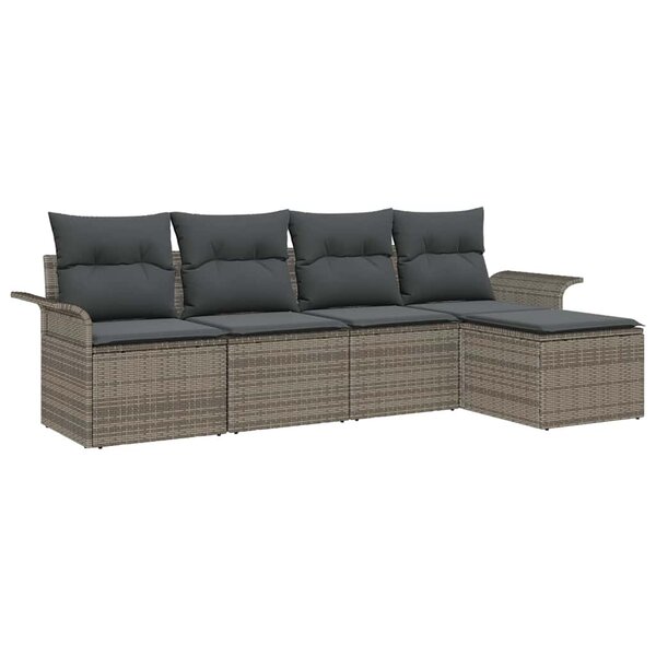 vidaXL Ensemble de canapé de jardin avec coussin 5 Pièces Gris Poly rotin
