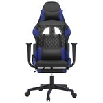 vidaXL Chaise de jeu de massage et repose-pied Noir et bleu Similicuir