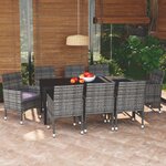 vidaXL Ensemble à manger de jardin coussins 9Pièces Résine tressée Gris