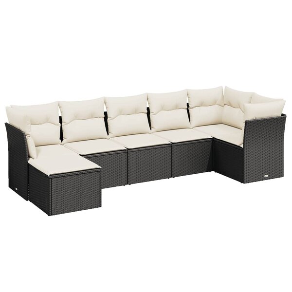 vidaXL Salon de jardin 7 Pièces avec coussins noir résine tressée