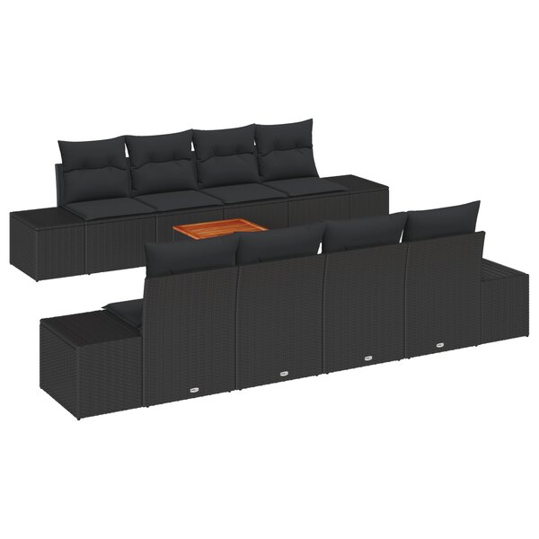 vidaXL Ensemble 9 pièces canapé de jardin avec coussins noir poly rattan acacia