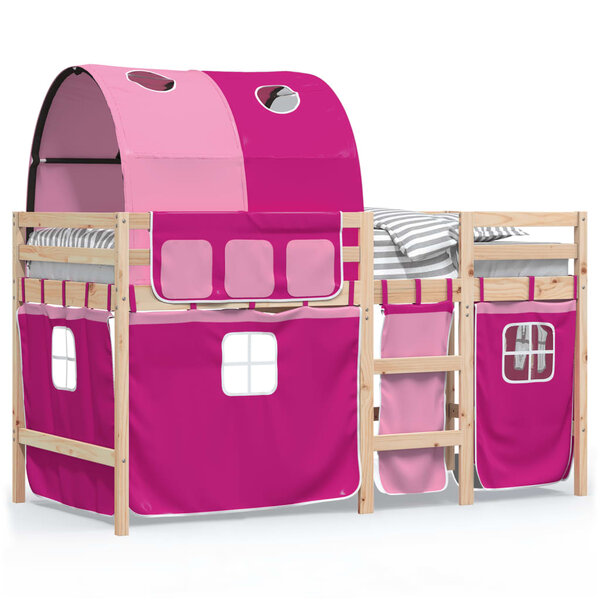 vidaXL Lit mezzanine enfants avec tunnel sans matelas rose 90x190 cm