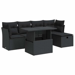 vidaXL Salon de jardin 6 Pièces avec coussins noir résine tressée