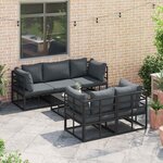 vidaXL Ensemble de canapé de jardin avec coussin 6 Pièces Noir Aluminium