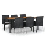 vidaXL Ensemble à dîner de jardin et coussins 7Pièces Noir Résine tressée