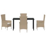 Ensemble de repas 5 pièces avec coussins en rattan poly beige