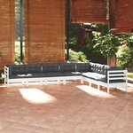 vidaXL Salon de jardin 8 Pièces avec coussins blanc bois de pin massif