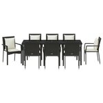 vidaXL Ensemble de salle à manger de jardin 9 pièces avec coussins Noir Poly Rattan