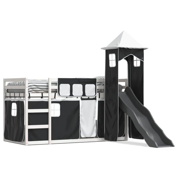 vidaXL Lit superposé sans matelas avec toboggan blanc noir 80x200 cm