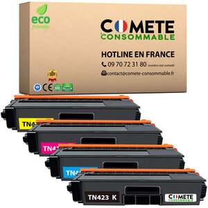 TN423 - 4 toners compatibles avec Brother TN423 Noir Cyan Magenta Jaune - COMETE