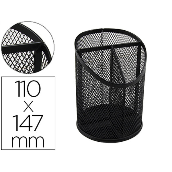 Pot a crayons q-connect maille metallique 3           compartiments hauteur 147 mm  diametre 110mm coloris noir