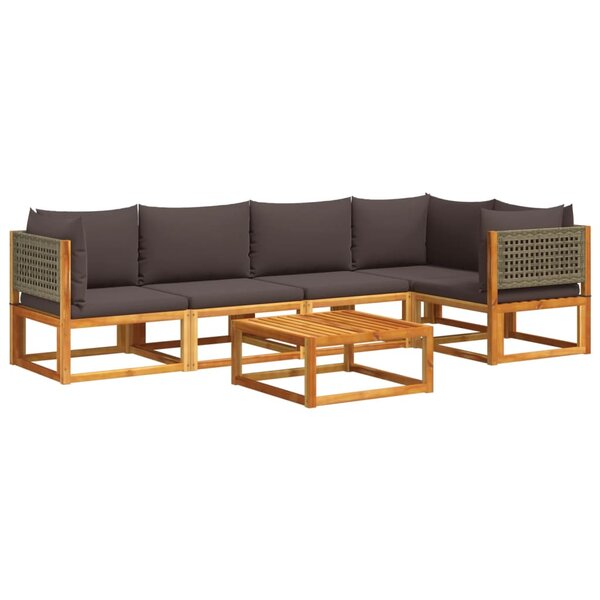 vidaXL Salon de jardin avec coussins 6 Pièces bois d'acacia solide