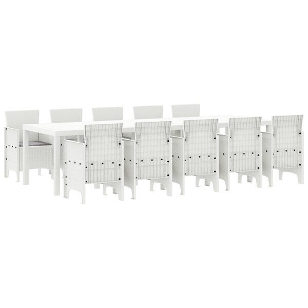 Ensemble de salle à manger de jardin vidaXL de 11 pièces avec coussins en poly rattan blanc