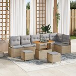 Ensemble de canapé de jardin 9 pièces avec coussins beige Poly Rattan Acacia