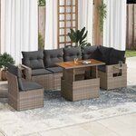 vidaXL Salon de jardin avec coussins 7 Pièces gris résine tressée