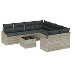 vidaXL Ensemble Salle à Manger Jardin 9 pièces avec Coussins Gris Clair Poly Rattan