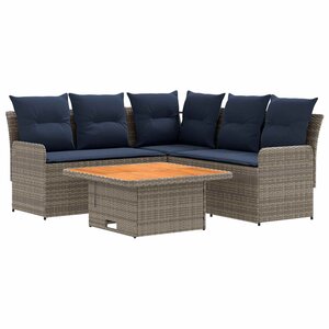 vidaXL Ensembles de meubles 4 Pièces Gris et bleu marine Rotin PE