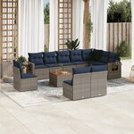 vidaXL Salon de jardin 11 Pièces avec coussins gris résine tressée