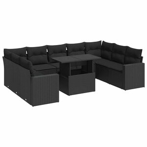 vidaXL Salon de jardin 10 Pièces avec coussins noir résine tressée