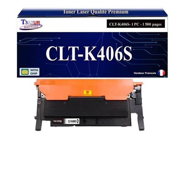 T3AZUR - Toner compatible avec Samsung CLT-K406S pour Samsung Xpress C410W C460FW C460W - Noire
