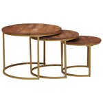 vidaXL Tables basses gigognes 3 Pièces Bois de mangue massif et acier