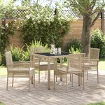 Ensemble de salle à manger de jardin 5 pièces avec coussins en poly rattan beige