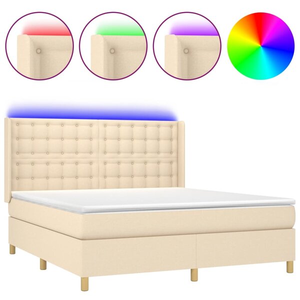 vidaXL Sommier à lattes de lit matelas et LED Crème 160x200 cm Tissu