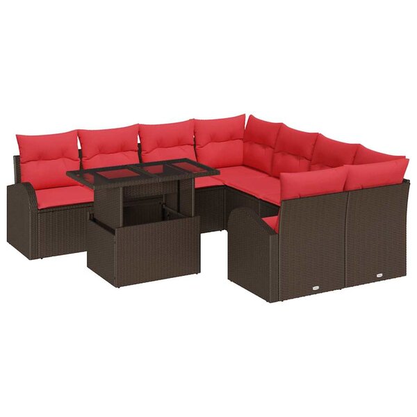 vidaXL Ensemble de canapé de jardin 9 Pièces Marron polyrotin