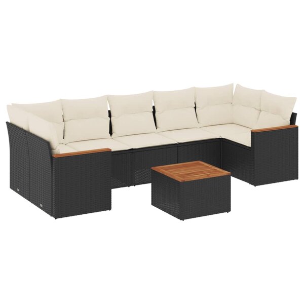 vidaXL Salon de jardin 8 Pièces avec coussins noir résine tressée