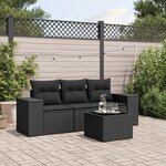 vidaXL Salon de jardin 4 Pièces avec coussins noir résine tressée