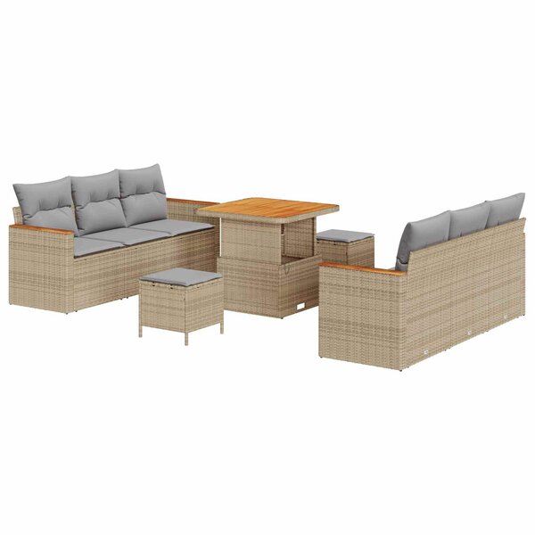 vidaXL Ensemble de canapé de jardin 9 Pièces Beige polyrotin