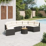 vidaXL Canapé de jardin table coussins demi-rond noir résine tressée