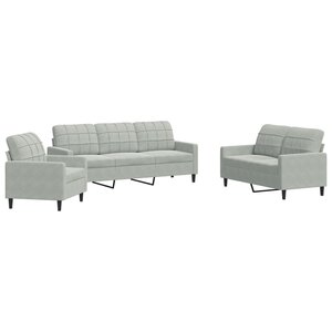 vidaXL Ensemble de canapés 3 Pièces avec coussins Gris clair Velours