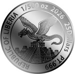Monnaie MAYA DRAGON 1/500 Oz Platine 25$ Liberia 2026 (PRÉCOMMANDE)