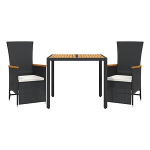 vidaXL Ensemble à manger de jardin avec coussins 3 Pièces Noir