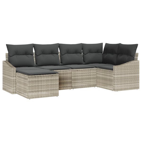 vidaXL Ensemble de salle à manger de jardin 6 pièces avec coussins en poly rattan gris clair