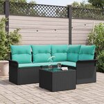 vidaXL Ensemble de canapé de jardin avec coussin 5 Pièces Noir polyrotin