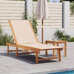 vidaXL Chaise longue et table crème bois d'acacia solide et textilène