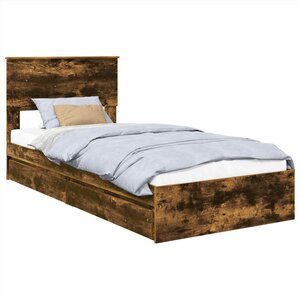 vidaXL Lit de Rangement Chêne fumé 90 x 200 cm Bois d'ingénierie