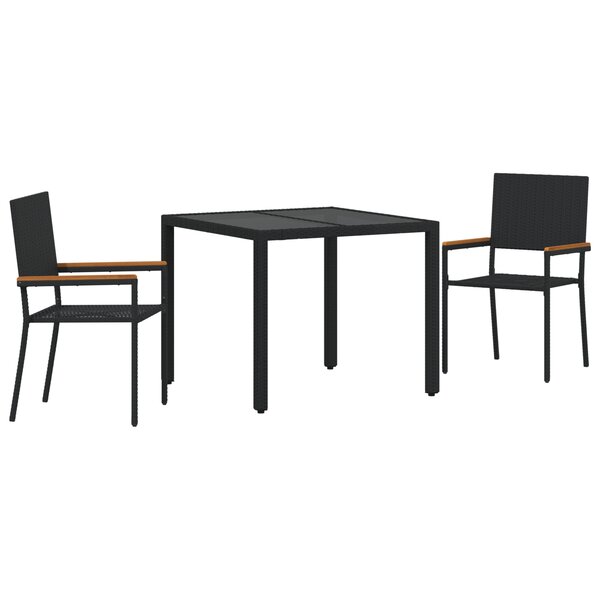 Ensemble de salle à manger de jardin 3 pièces noir en rattan poly