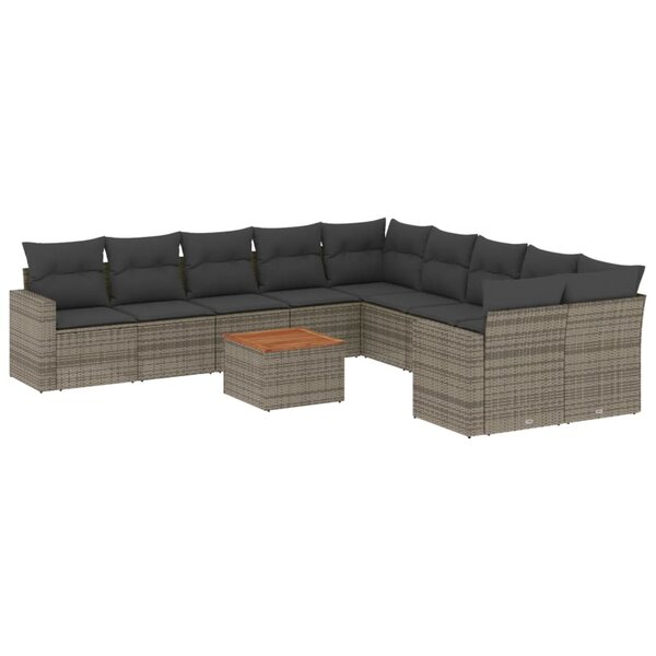 vidaXL Salon de jardin 11 Pièces avec coussins gris résine tressée
