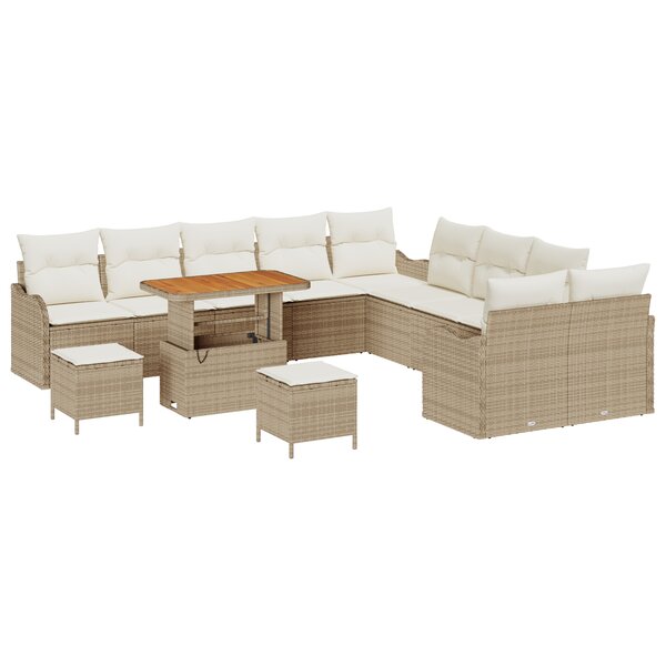 Ensemble de canapé de jardin vidaXL 13 pièces avec coussins Beige Poly Rotin Acacia