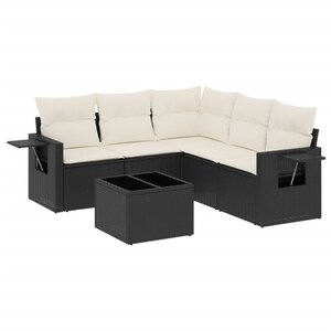 vidaXL Salon de jardin 6 Pièces avec coussins noir résine tressée