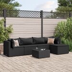 vidaXL Salon de jardin 6 Pièces avec coussins Noir Résine tressée