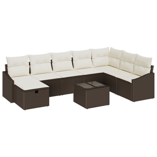 vidaXL Ensemble de canapés de jardin en 9 pièces avec coussins en rotin poly marron