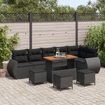 vidaXL Ensemble de Canapés de Jardin 10 Pièces avec Coussins Noir Poly Rattan Acacia