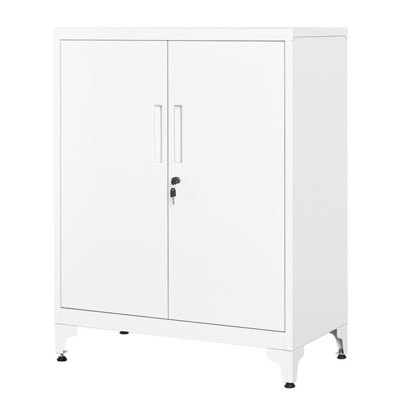 Caisson de bureau placard polyvalent armoire de bureau à 2 portes verrouillable meuble de rangement en acier pour bureau salon blanc 12_0004833