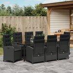 vidaXL Ensemble de salle à manger de jardin 9 pièces avec coussins en rattan noir